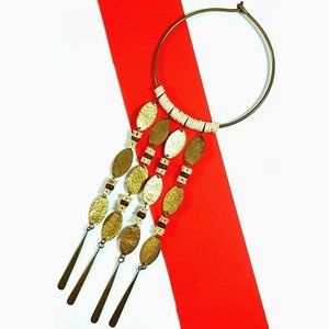 TRUE VINTAGE BOHO TORQUE Fringe Necklace WATERFALL CHOKER Hammered Brass 60s-70s